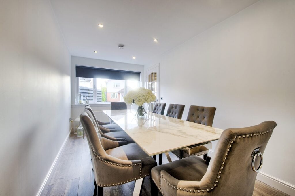 garage conversion scotland interior white traditional dining area